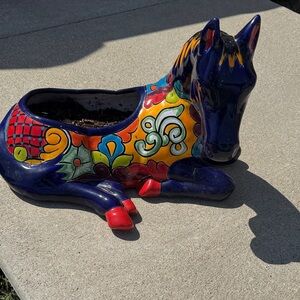 Hand-Painted Ceramic Horse Planter in Vibrant Multicolor